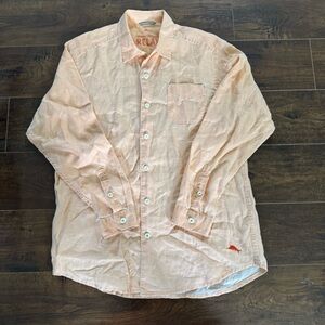 Tommy Bahama Relax Men's 100% Linen Long Sleeve Pocket Light Orange Shirt Medium